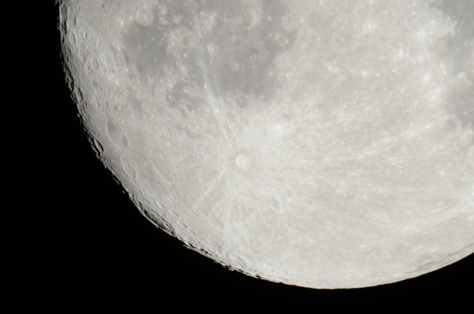 The gibbous Moon photographed through the telescope